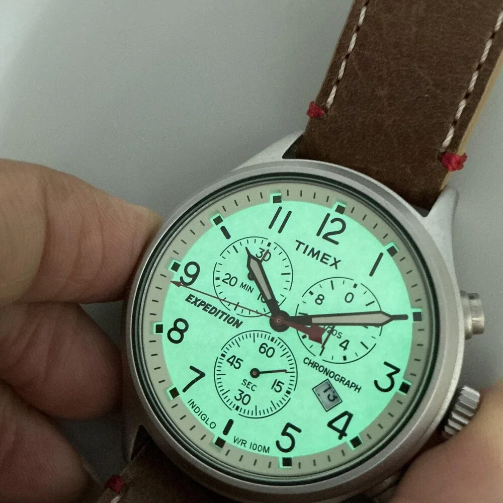 Timex Expedition TW4B04300 Mens Watch 42mm Cream Dial Chronograph New Battery